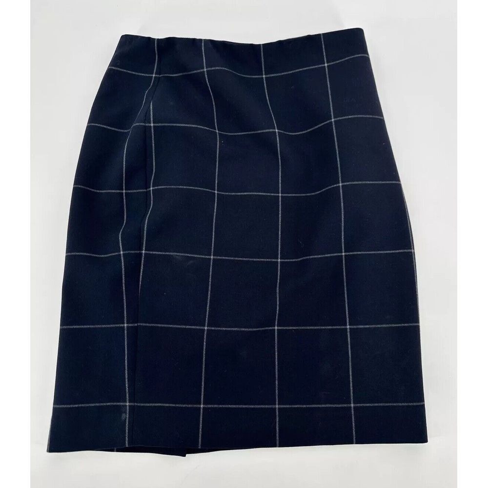 Ann Taylor Navy Blue Windowpane Pencil‎ Skirt Straight Size 4P Lined Petite